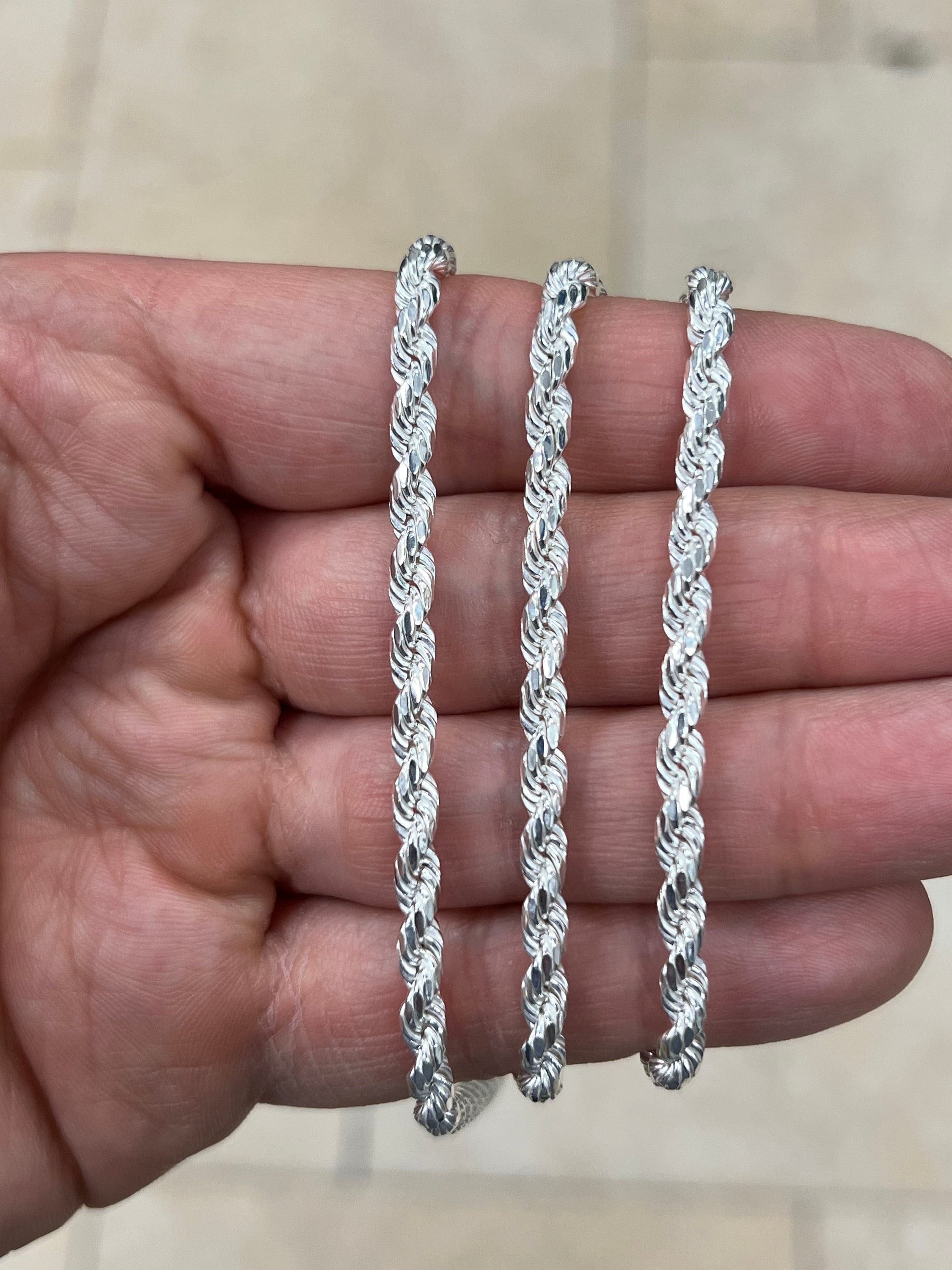 Solid 925 Sterling Silver Rope Chain, 4.50mm, Diamond Cut