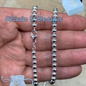 Solid 925 Sterling Silver Italian Ball Bead Chain Necklace, Made in Italy,  5mm Sterling Silver Ball Chain, Ball Necklace Chain