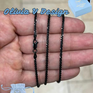 Black Rhodium Sterling Silver Margarita Chain Necklace - Diamond Cut, Italy