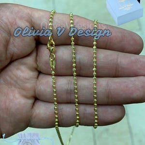 14k Gold Moon Cut Ball Bead Chain: 925 Sterling Silver Necklace
