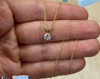 0.75 Carat Lab Grown Diamond Solitaire Pendant: 14K Yellow Gold