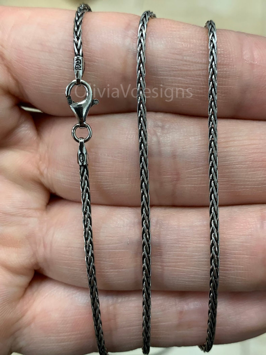 Thin Wheat Chain Necklace in Sterling Silver (Spiga Chain