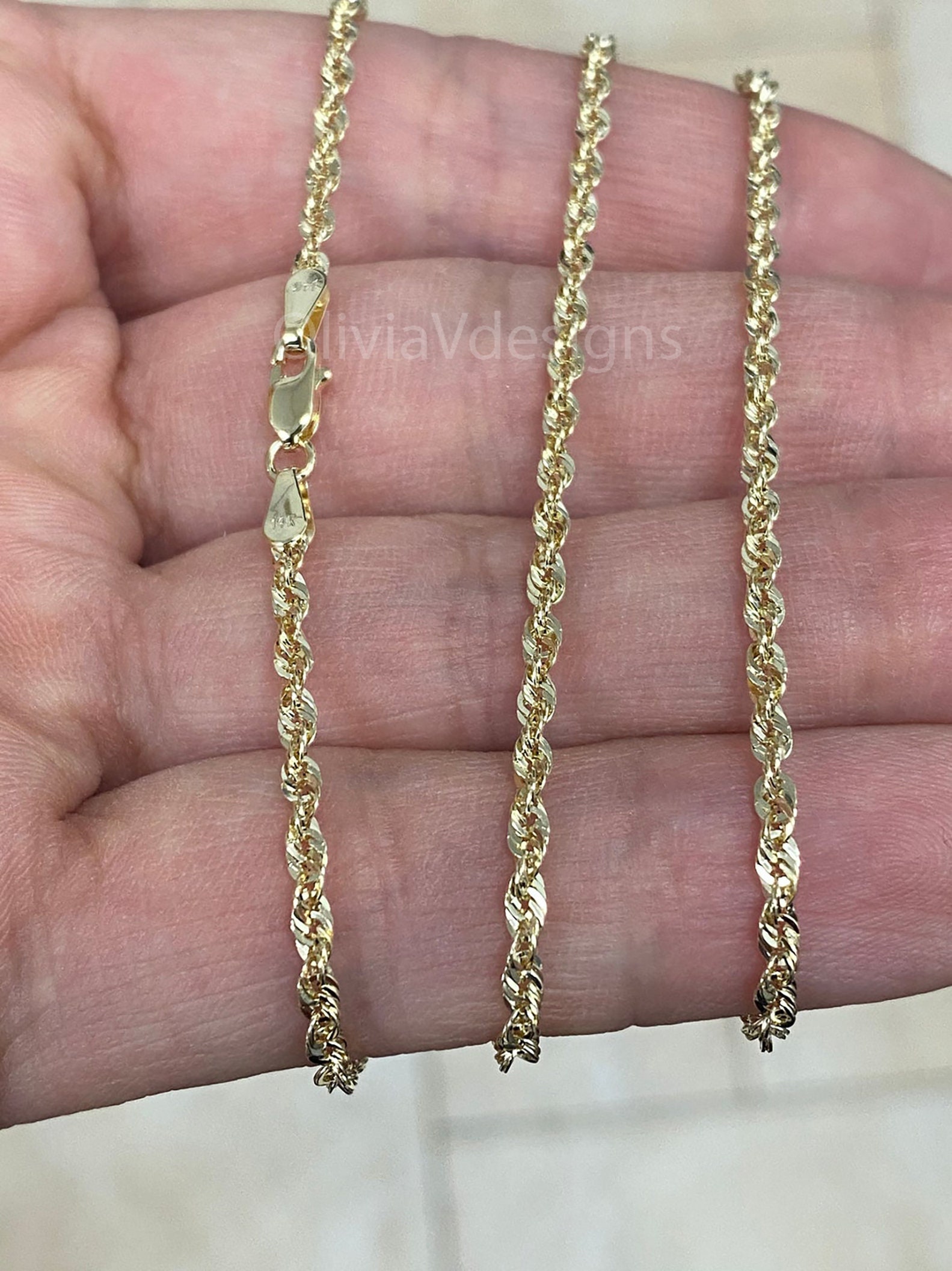 14k Gold Sparkle Rope Chain 2.00mm Light Weight Necklace Etsy