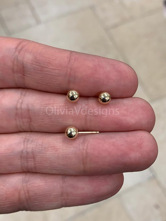 SOLID 14K Gold Ball Earrings, 3MM, 4MM, 5MM, 6MM, 7MM, 8MM ,ball Earring  Studs, Gold Push Back Studs Woman, Genuine 14k Backs -  Israel