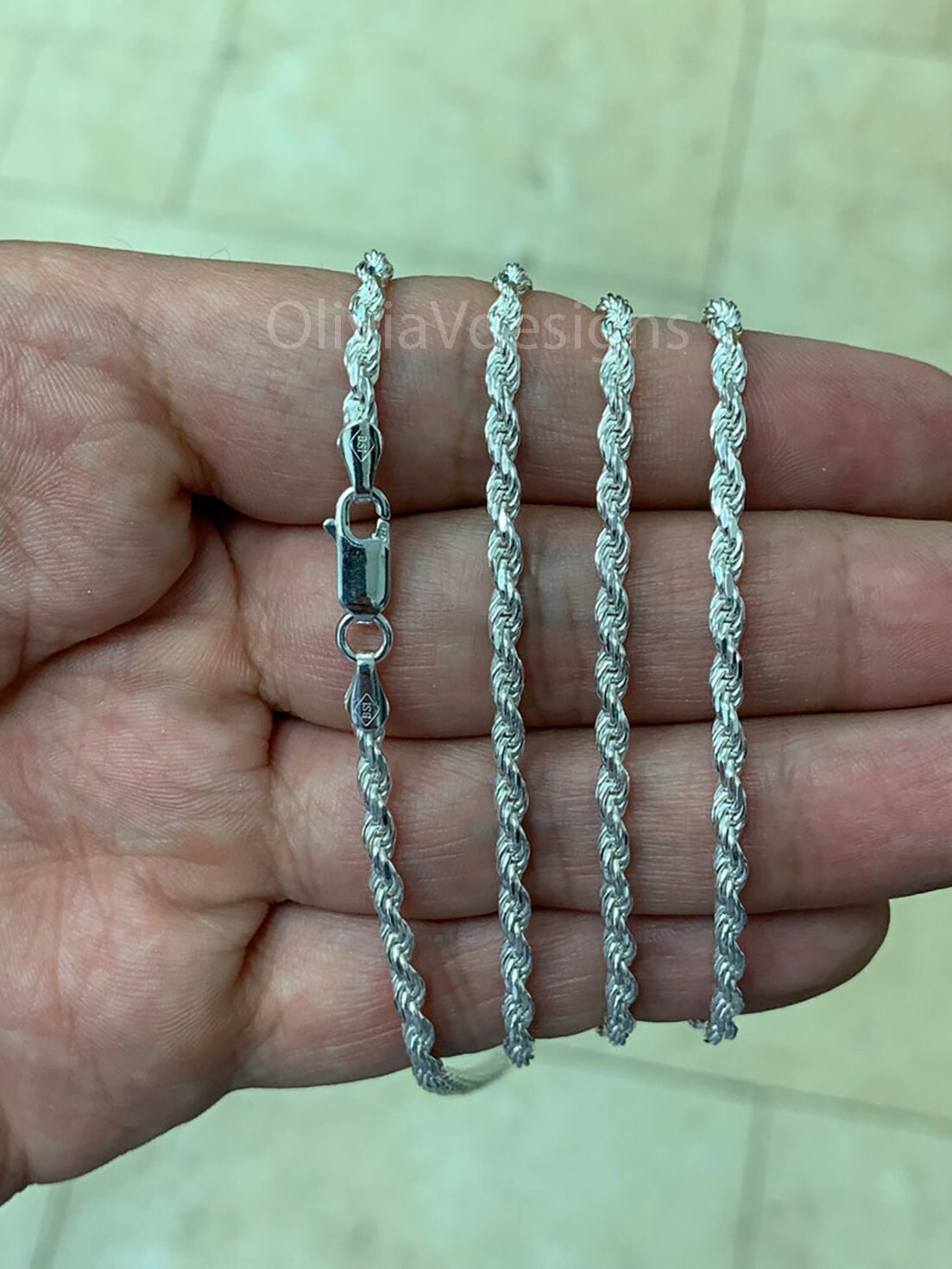 Solid 925 Sterling Silver Italian Rope 