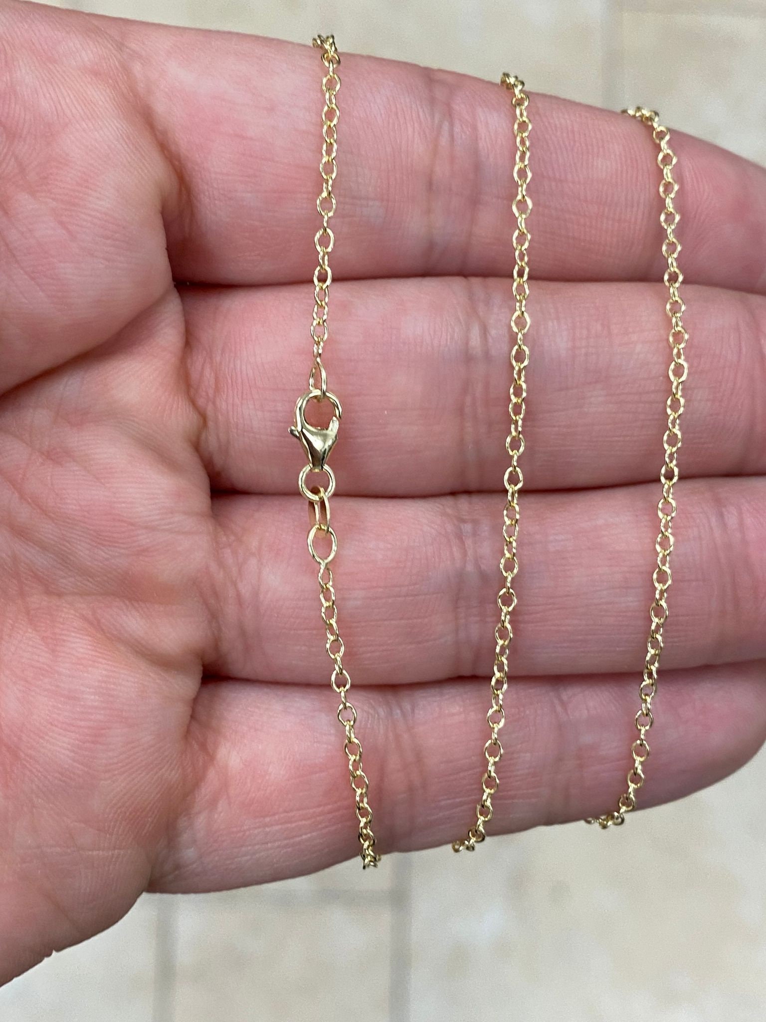 14K Solid Yellow Gold Rolo Necklace 