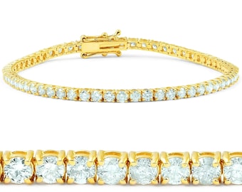 14K Yellow Gold Over 925 Sterling Silver 3mm Diamond Tennis Bracelet 7'' 7.5''  Diamond CZ Tennis / 14k Gold Finish / Unisex