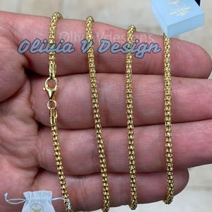 14K Gold Vermeil Popcorn Chain: 925 Sterling Silver Coreana, Made in Italy