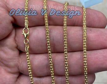 14K gouden vermeil popcornketting: 925 sterlingzilver Coreana, made in Italy