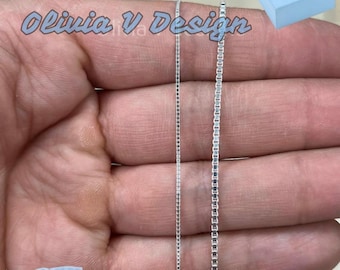 Collar de cadena de caja ajustable de plata de ley 925 (1 mm o 1,3 mm)
