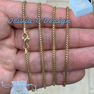 1.5mm Sterling Silver Round Box Chain: 14k Gold Plated Italian Necklace