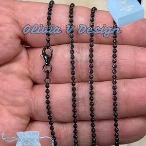 Black Rhodium Sterling Silver Ball Bead Chain Necklace - Made In Italy