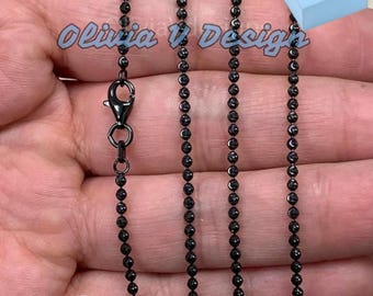 Colar com corrente de contas de prata esterlina com ródio negro - Fabricado na Itália
