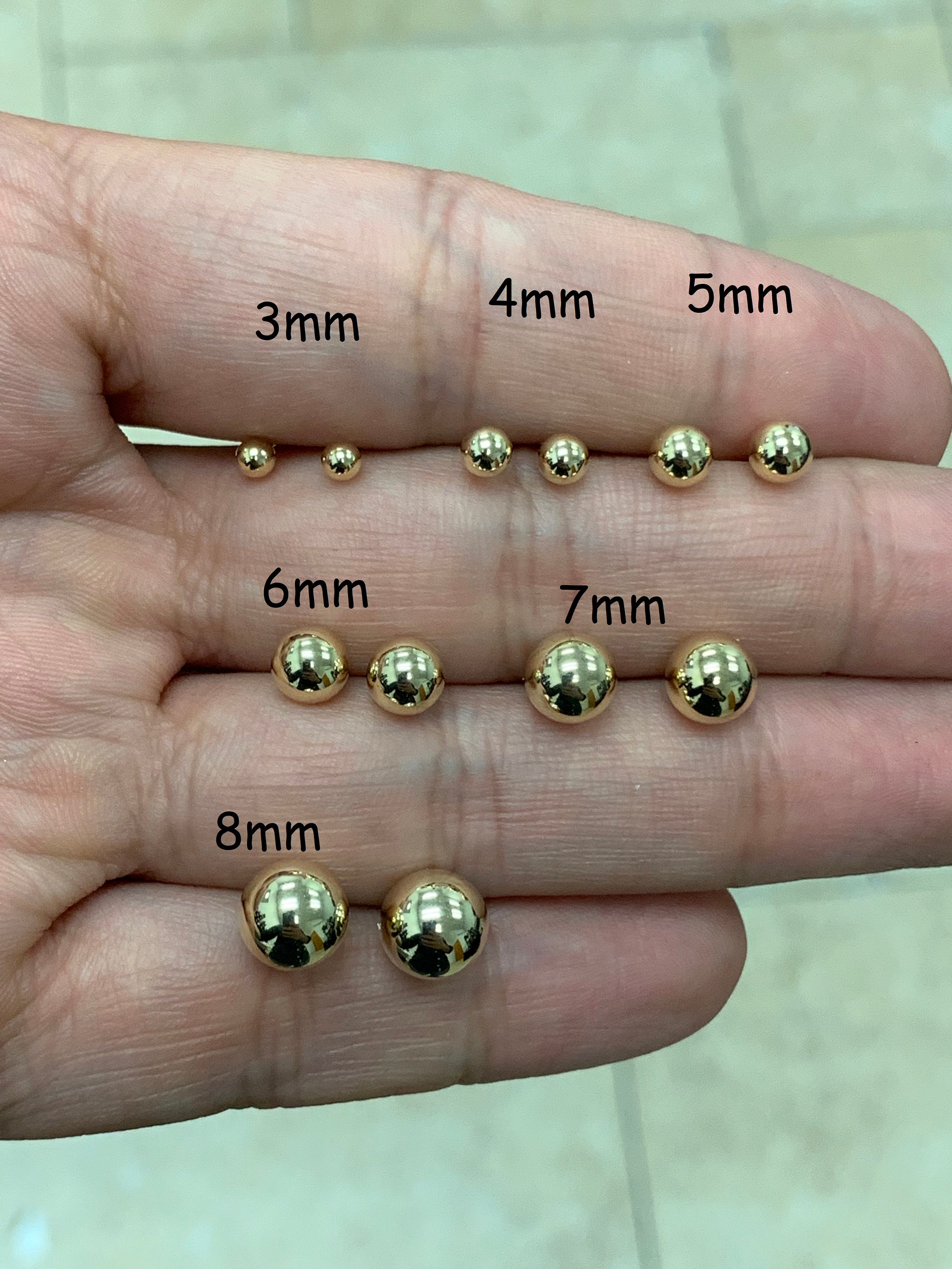 SOLID 14K Gold Ball Earrings 3MM 4MM 5MM 6MM 7MM 8MM Etsy