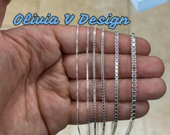 イタリア製スターリングシルバーボックスチェーンネックレス（0.9 mm