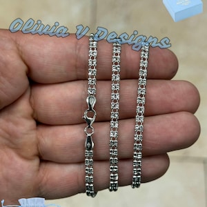 4mm Diamond-Cut Ice Link Chain Rhodium Plated Sterling Silver 925 Italy All Sizes  2-Line