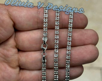 4mm Diamond-cut Ice Link Chain Necklace Sterling Silver 925 Italy