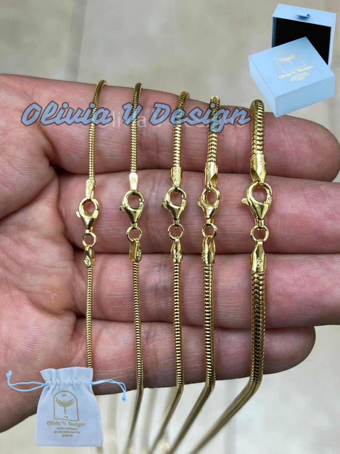 925 Sterling Silver 14K Yellow Gold Plated Round Snake Chain  