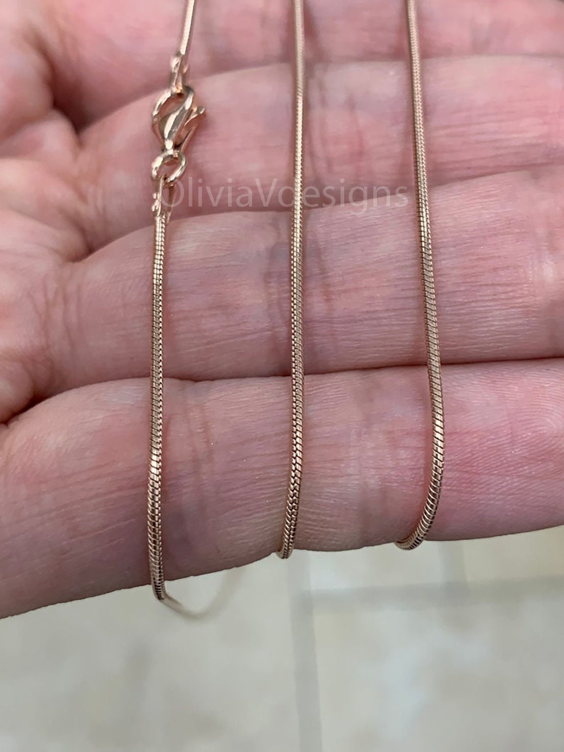 Rose Gold Snake Chain Necklace 925 Sterling Silver/14k Rose Etsy