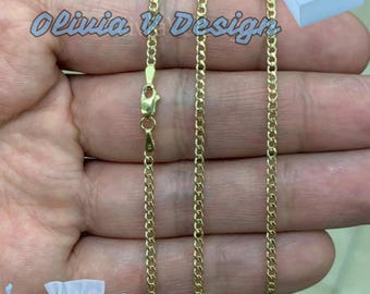 10K Solid Yellow Gold 2.00MM Cuban Link Chain Necklace