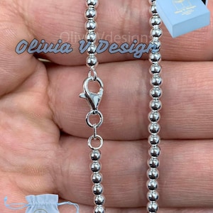 Solid 925 Sterling Silver Italian Ball Bead Chain Necklace, Made in Italy, 4mm , Sterling Silver Ball Chain, Ball Necklace Chain