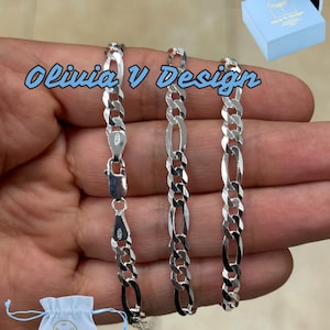 Sterling Silver Figaro Chain Necklace, 5.4mm Italian Design