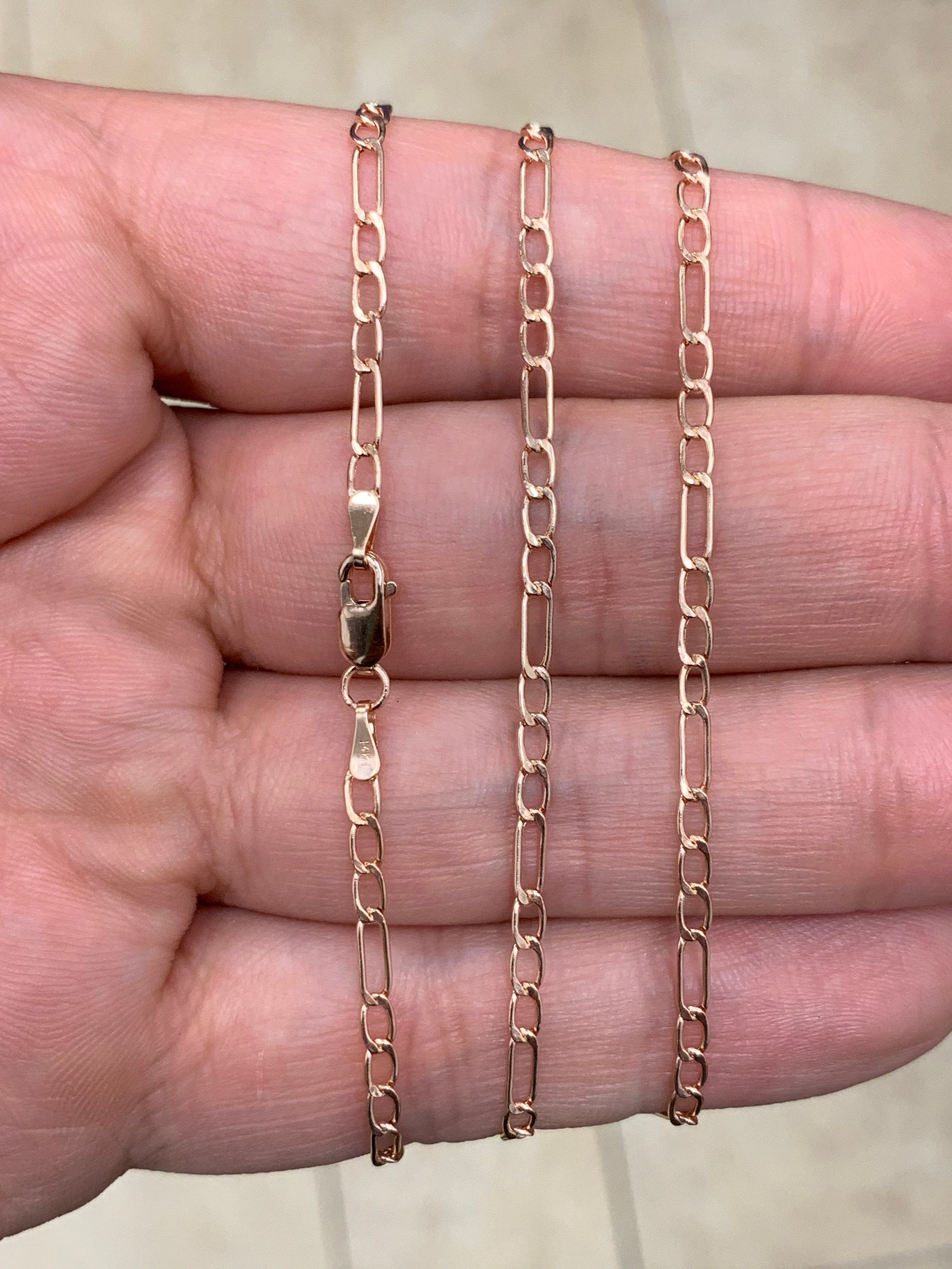 14K Rose Gold Figaro Chain 2.3mm 16'' 18'' Etsy