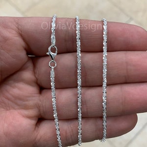 925 Sterling Silver Sparkle Glitter Margarita Twisted Rock Chain 2.5mm Necklace, Real 925 Sterling Silver, Diamond Cut, Sale, Made In Italy