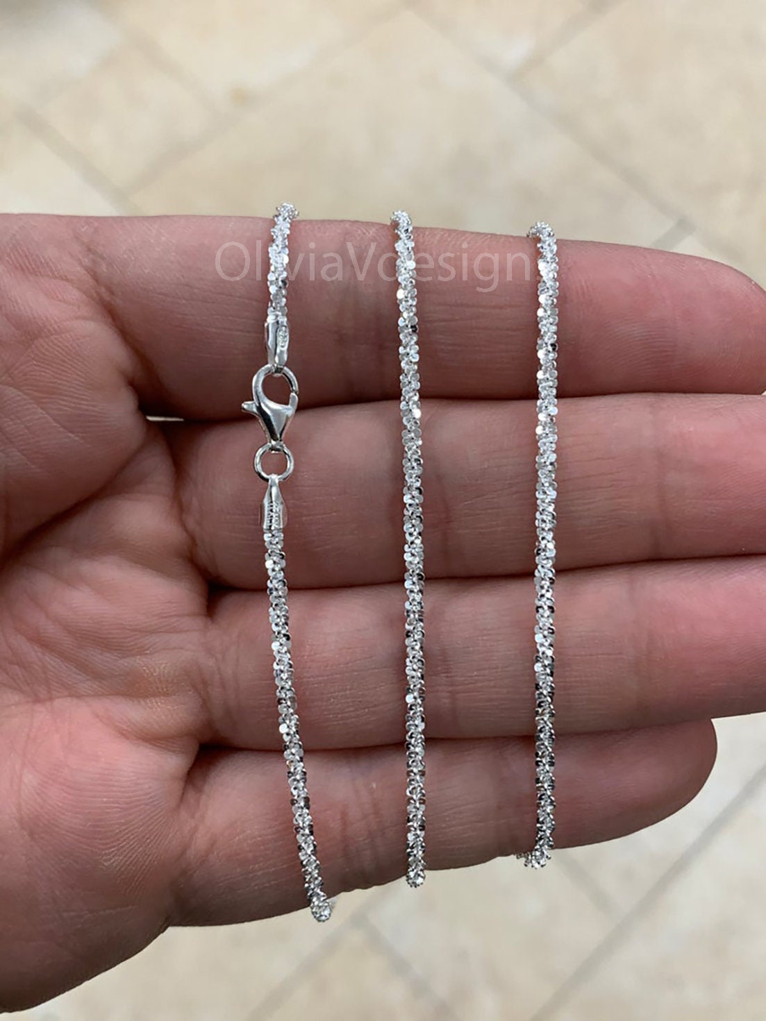 925 Sterling Silver Sparkle Glitter Margarita Twisted Rock Chain 2.5mm  Necklace, Real 925 Sterling Silver, Diamond Cut, Sale, Made in Italy -   Denmark