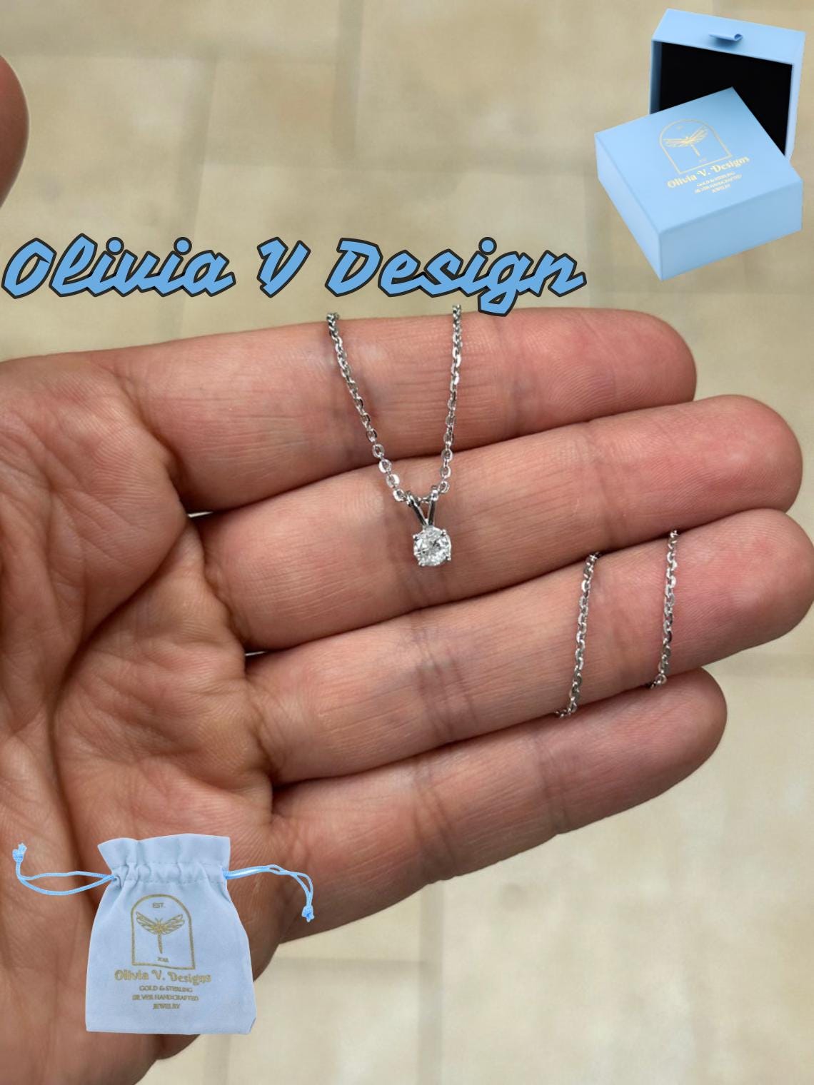 Collana Con Ciondolo Solitario Con Diamante Da 1/3 Ct In Oro Bianco O - Foto 9