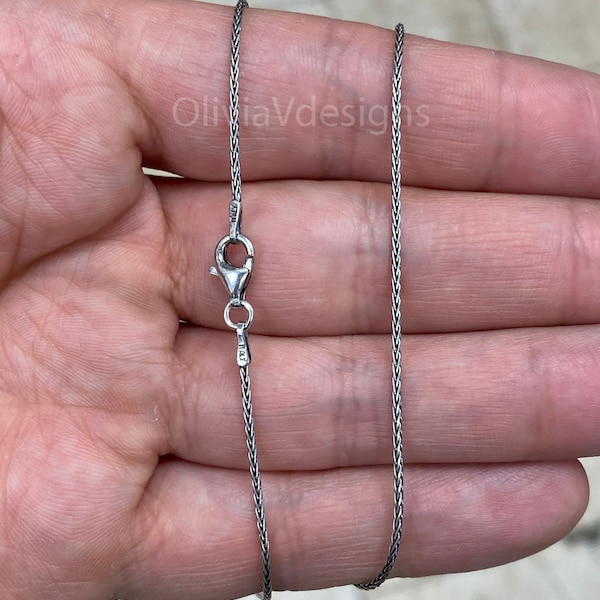 Chain Sterling Silver Oxidized Wheat Spiga Chain 1mm, Bali Woven Chain, Braided Black Chain Necklace, Rustic Chain For Pendants, 925