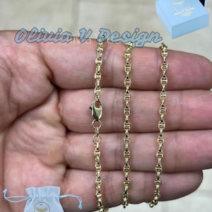 Colar de corrente de elos de âncora fofos em ouro amarelo 14K - 3 mm