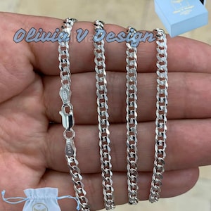 3.7mm Solid 925 Sterling Silver Italian Chain Necklace, Solid Miami Cuban Curb Link Chain, Necklace Chain, Gift For Him, Cuban Link Necklace