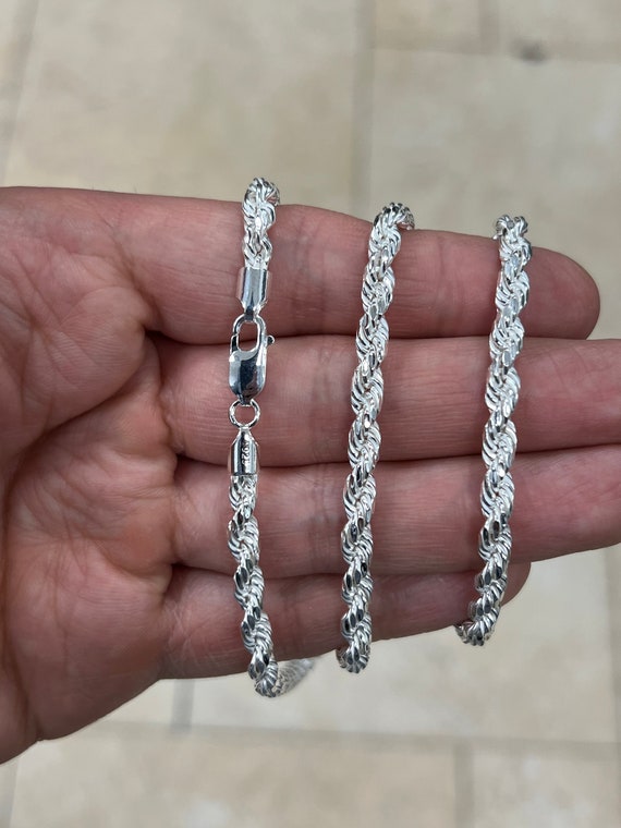 Solid 925 Sterling Silver Rope Chain, 5mm, Diamond Cut, Necklace