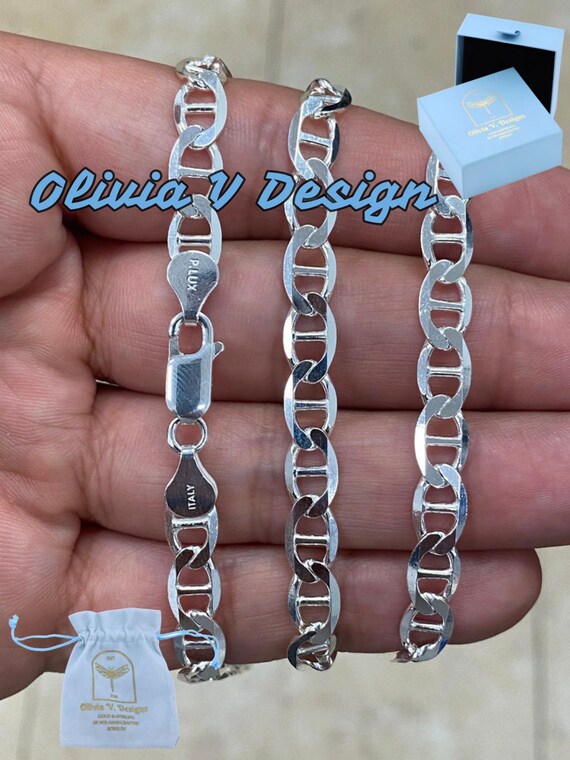 Amberta Collana Cubana Diamantata In Argento Sterling 925 – Larghezza 7.9mm, Lunghezza 50cm, Made In Italy Con Chiusura Tedesca