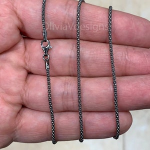 925 Sterling Silver Black Rhodium Popcorn Coreana Chain 1.8mm, Bali Woven Chain, Black Chain Necklace, Rustic Chain For Pendants, 925
