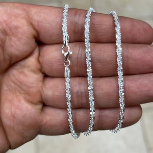 925 Sterling Silver Sparkle Glitter Margarita Twisted Rock Chain 3mm Necklace, Real 925 Sterling Silver, Diamond Cut, Sale, Made In Italy zdjęcie 2