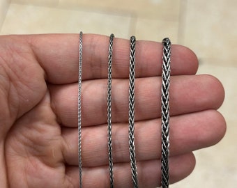 Chain Sterling Silver Oxidized Wheat Spiga Chain 1mm 1.5mm 2mm 3mm, Bali Woven Chain, Braided Chain Necklace, Rustic Chain For Pendants