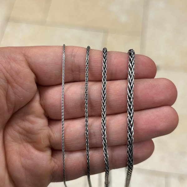 Chain Sterling Silver Oxidized Wheat Spiga Chain 1mm 1.5mm 2mm 3mm, Bali Woven Chain, Braided Chain Necklace, Rustic Chain For Pendants