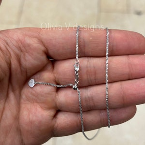 1.8mm Solid Adjustable Sparkle Twisted Rock Chain REAL 14K White Gold Up To 22", Sparkle Glitter Margarita Twisted Rock