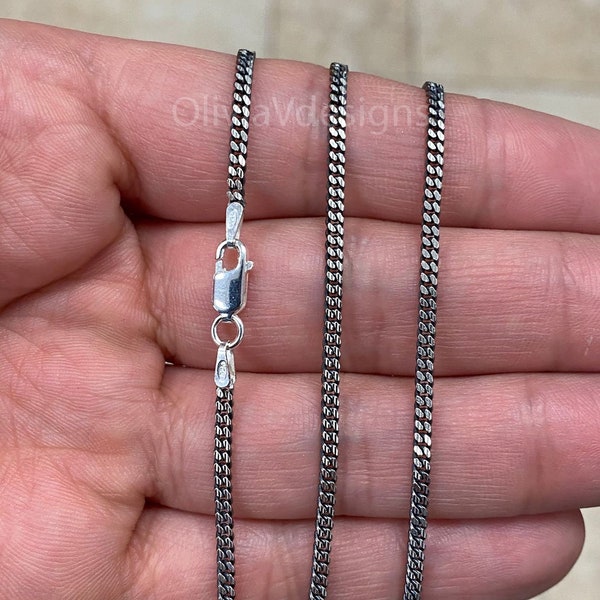 925 Sterling Silver Oxidized Miami Cuban Curb Chain 2.2mm, Bali Chain, Black Chain Necklace, Rustic Chain For Pendants, 925