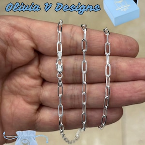 925 スターリング シルバー ペーパー クリップ 8.5 mm 細長いリンク チェーン、長方形ステープル リンク ネックレス、重ね着、チョーカー、ミニマリスト、ネックレス ブレスレット