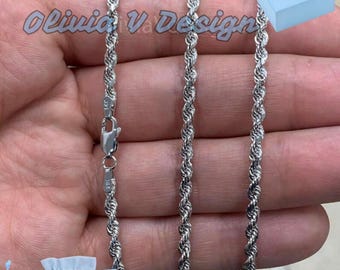 14K Weißgold Kordelkette: Diamantschliff, 3,5 mm Massivgold