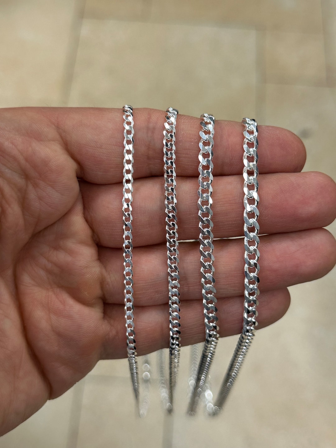 Thin Cuban Chain Necklace - Sterling Silver 3.5 mm 19