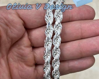 925スターリングシルバーロープチェーンネックレス 8mm ロブスター