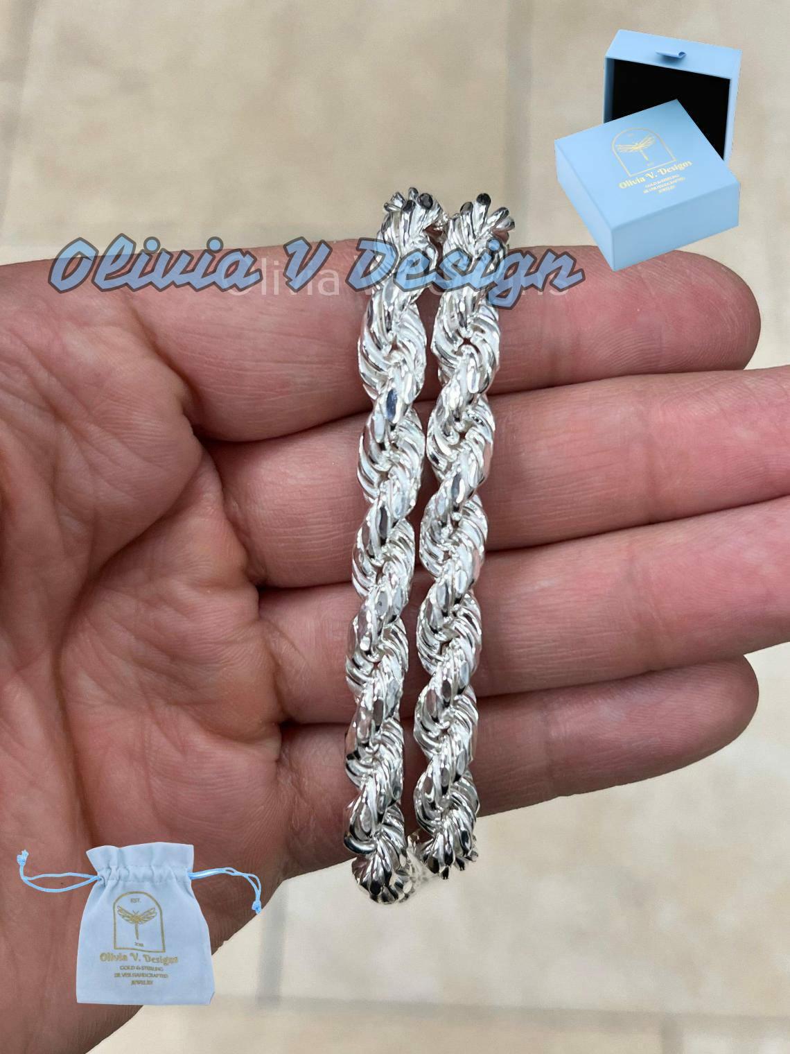 925スターリングシルバーロープチェーンネックレス 8mm ロブスター