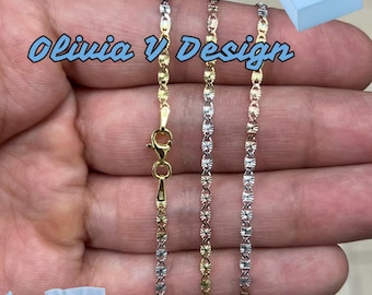 Srebrny łańcuszek Valentino w trzech kolorach, 2 mm, szlif diamentowy, Włochy