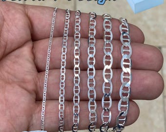 スターリングシルバーマリナーチェーンネックレス：イタリア製ソリッド