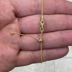 14K Yellow Gold Over 925 Sterling Silver Curb Cuban Adjustable 1mm Chain, 14k Yellow Gold, 925 Sterling Silver