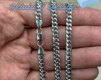 Catena Maglia Cubana Miami Piatta Uomo Argento Sterling 925 Massiccio - Foto 11